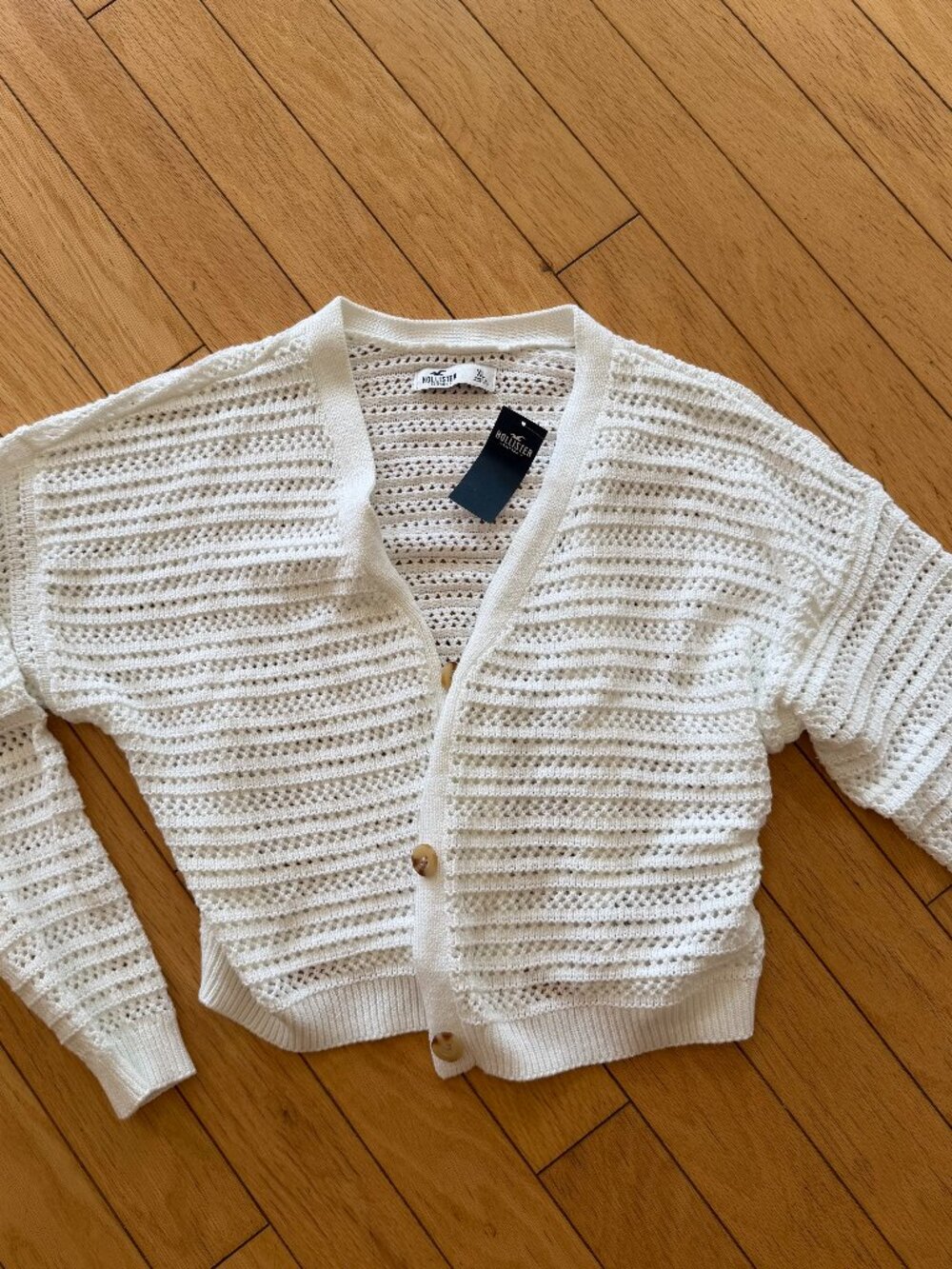 NWT Hollister Open Knit Cardigan – Cream Button Front Oversized (XL)